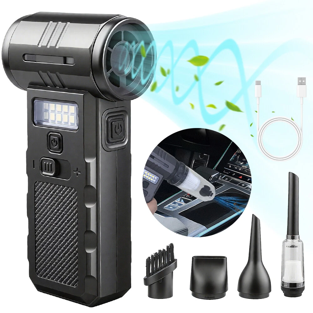 F028 Mini Handheld Jet Blower Portable Violent Turbo Fan with Side Lights Black